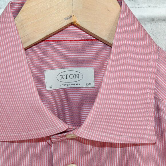 ETON Men's Contemporary Button up Dress shirt in Pink striped cotton sz 15 3/4 - Picture 2 of 5